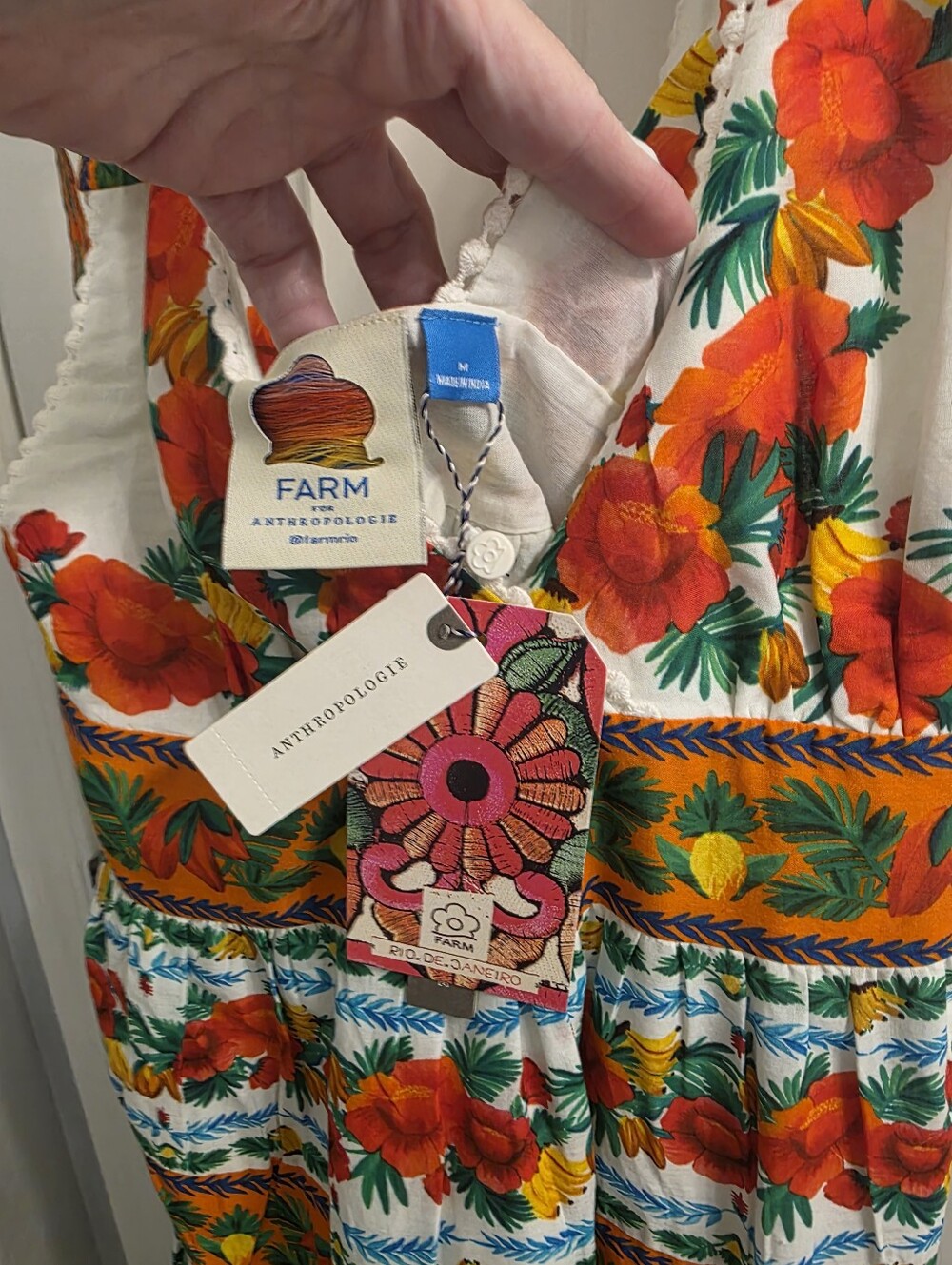 Farm Rio White Floral Tie-Shoulder Midi Dress with Orange Blooms - Picture 4 of 4